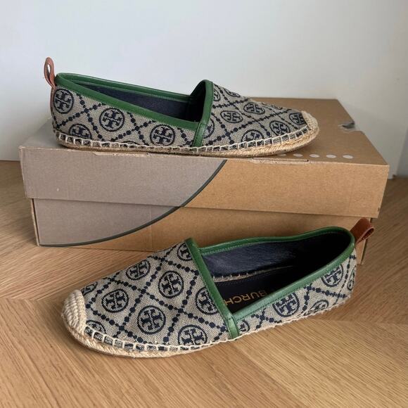 Tory Burch T Monogram Navy Blue/Green Espadrilles Women Flats - W 7.5 - Picture 3 of 13